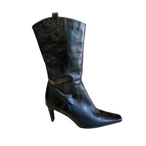 Italian designer Davos Leather Shearling Lined Heeled Boots 41 (fits like a 10)